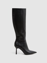 Reiss Black Gracyn Leather Knee High Heeled Boots - Image 10 of 10