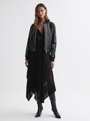 Reiss Black Gracyn Leather Knee High Heeled Boots - Image 2 of 5