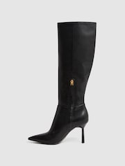 Reiss Black Gracyn Leather Knee High Heeled Boots - Image 3 of 5