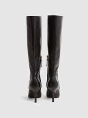 Reiss Black Gracyn Leather Knee High Heeled Boots - Image 4 of 5