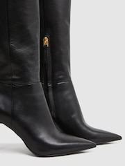 Reiss Black Gracyn Leather Knee High Heeled Boots - Image 5 of 5