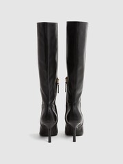 Reiss Black Gracyn Leather Knee High Heeled Boots - Image 8 of 10