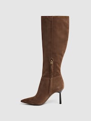 Reiss Tan Gracyn Leather Knee High Heeled Boots - Image 3 of 5