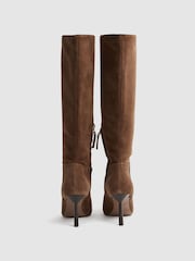 Reiss Tan Gracyn Leather Knee High Heeled Boots - Image 4 of 5