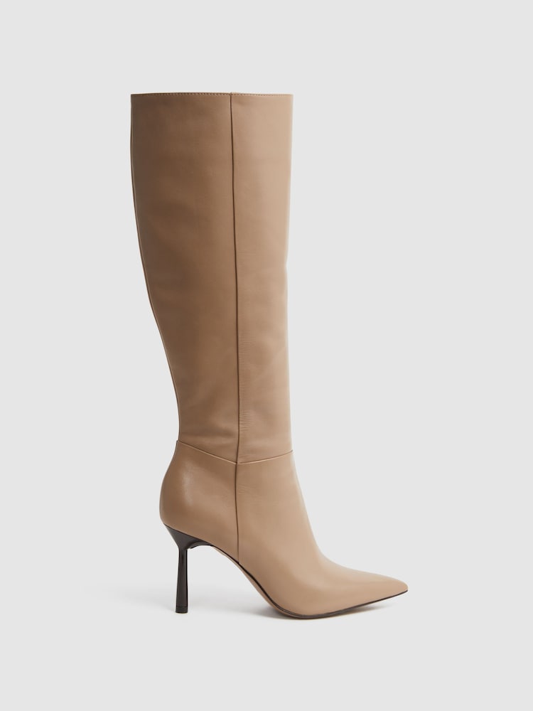 Camel - Botas altas por la rodilla con tacón en cuero Gracyn de Reiss - Imagen 1 de 5