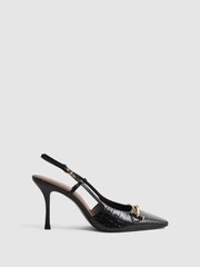Reiss Black Dulcie Leather Slingback Heels - Image 1 of 5