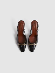 Reiss Black Dulcie Leather Slingback Heels - Image 3 of 5