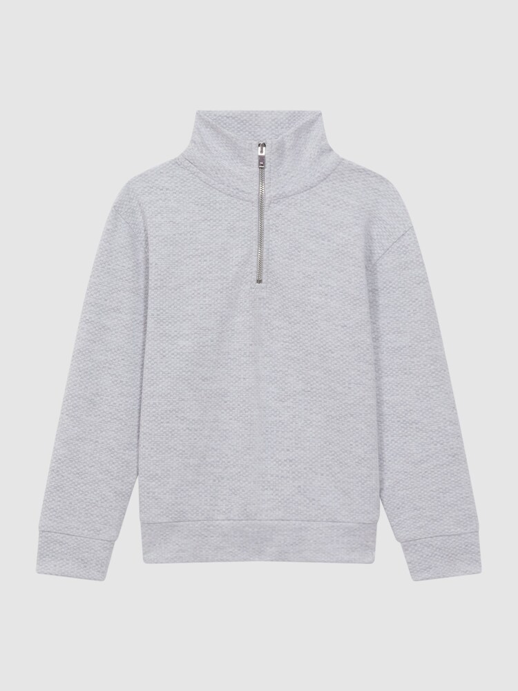 Reiss Soft Grey Bishop Senior Textured Half-Zip Funnel Neck Top - Image 2 of 5 Reiss Soft Grey Bishop Senior Textured Half-Zip Funnel Neck Top - Image 2 of 5