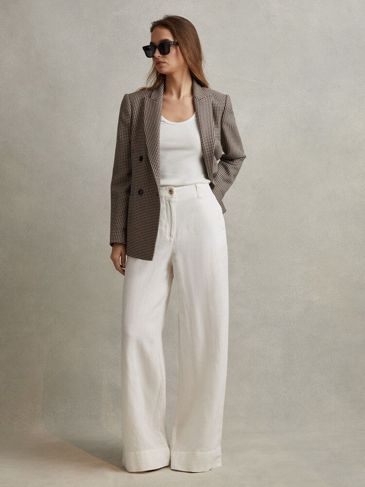 Reiss Black/Camel Ella Wool Blend Double Breasted Dogtooth Blazer - Image 1 of 5