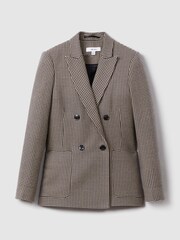 Reiss Black/Camel Ella Wool Blend Double Breasted Dogtooth Blazer - Image 2 of 5