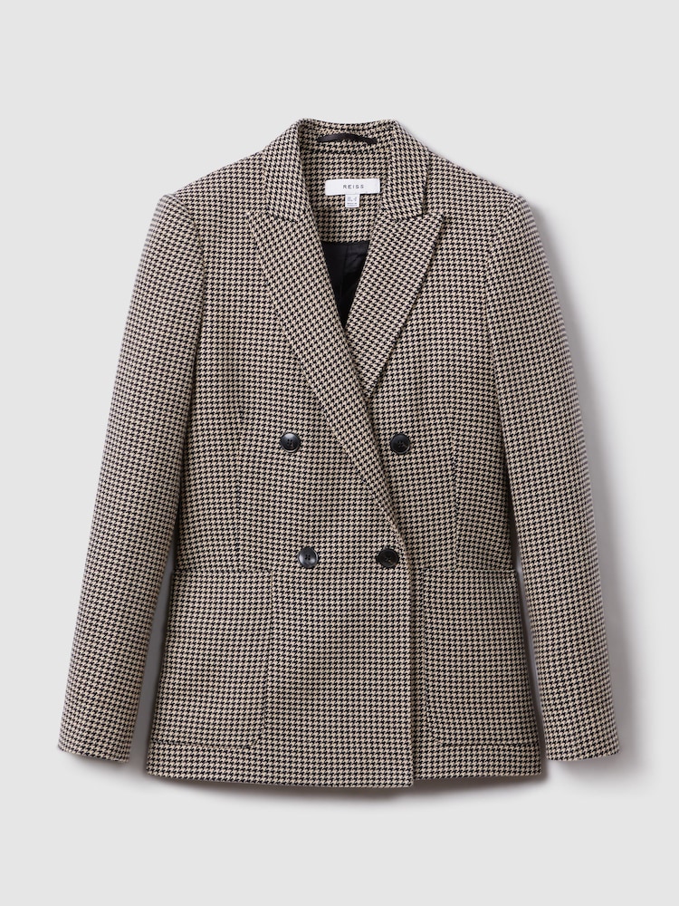 Reiss Black/Camel Ella Wool Blend Double Breasted Dogtooth Blazer - Image 2 of 5