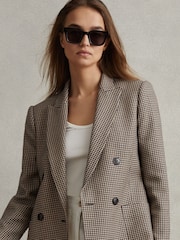 Reiss Black/Camel Ella Wool Blend Double Breasted Dogtooth Blazer - Image 3 of 5