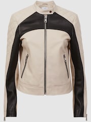 Reiss Black/Neutral Adelaide Leather Collarless Quilted Jacket - Image 2 of 5