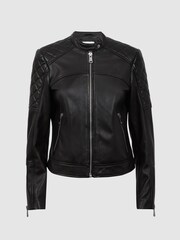 Reiss Black Adelaide Leather Collarless Quilted Jacket - Image 2 of 5