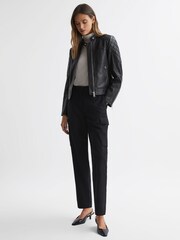 Reiss Black Adelaide Leather Collarless Quilted Jacket - Image 4 of 5