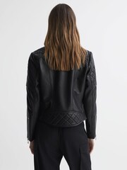 Reiss Black Adelaide Leather Collarless Quilted Jacket - Image 5 of 5