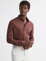 Reiss Copper Viscount Slim Fit Mercerised Cotton Jersey Shirt - Image 1 of 5