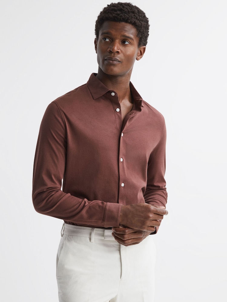 Reiss Copper Viscount Slim Fit Mercerised Cotton Jersey Shirt - Image 1 of 5