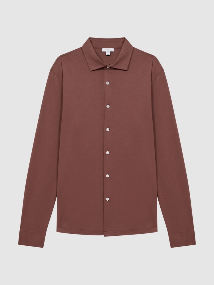 Reiss Copper Viscount Slim Fit Mercerised Cotton Jersey Shirt - Image 2 of 5