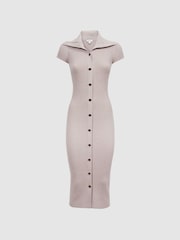 Reiss Neutral Megan Petite Knitted Ribbed Midi Dress - Image 2 of 6