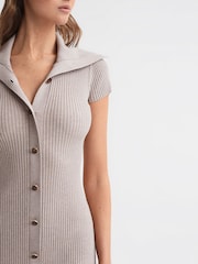 Reiss Neutral Megan Petite Knitted Ribbed Midi Dress - Image 4 of 6