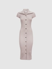 Reiss Neutral Megan Knitted Ribbed Midi Dress - Image 2 of 6