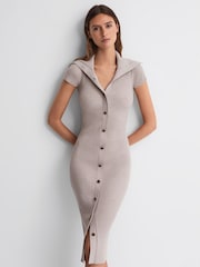 Reiss Neutral Megan Knitted Ribbed Midi Dress - Image 3 of 6