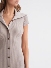 Reiss Neutral Megan Knitted Ribbed Midi Dress - Image 4 of 6