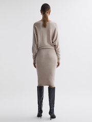 Reiss Neutral Leila Wool Blend Ruched Sleeve Midi Dress - Image 5 of 5