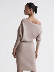 Reiss Neutral Lara Off-The-Shoulder Ribbed Midi Dress - Image 5 of 5