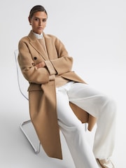 Reiss Camel Layah Petite Relaxed Wool Blend Double Breasted Coat - Image 1 of 8