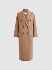 Reiss Camel Layah Petite Relaxed Wool Blend Double Breasted Coat - Image 2 of 8