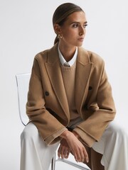 Reiss Camel Layah Relaxed Wool Blend Double Breasted Coat - Image 7 of 7