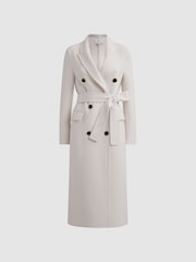 Reiss Cream Arla Petite Relaxed Wool Blend Blindseam Belted Coat - Image 2 of 6