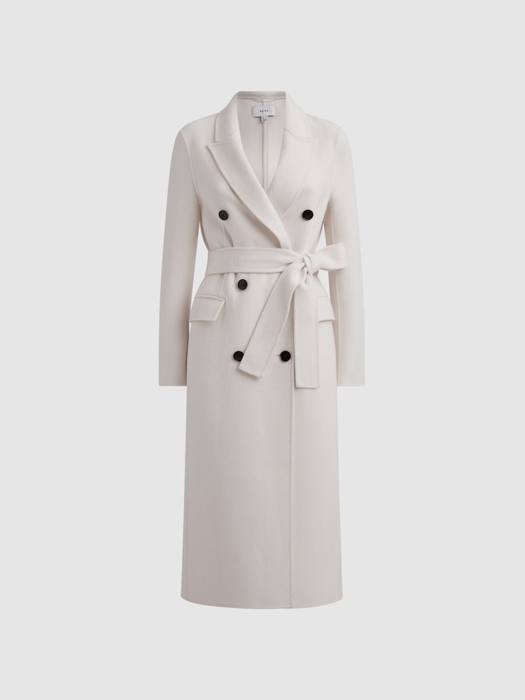 Reiss Cream Arla Petite Relaxed Wool Blend Blindseam Belted Coat - Image 2 of 6