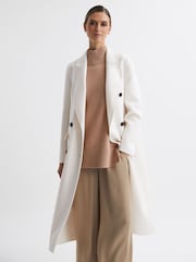 Reiss Cream Arla Petite Relaxed Wool Blend Blindseam Belted Coat - Image 4 of 6