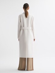 Reiss Cream Arla Petite Relaxed Wool Blend Blindseam Belted Coat - Image 5 of 6