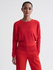 Reiss Coral Lisa Wool Blend Batwing Sleeve Top - Image 1 of 5