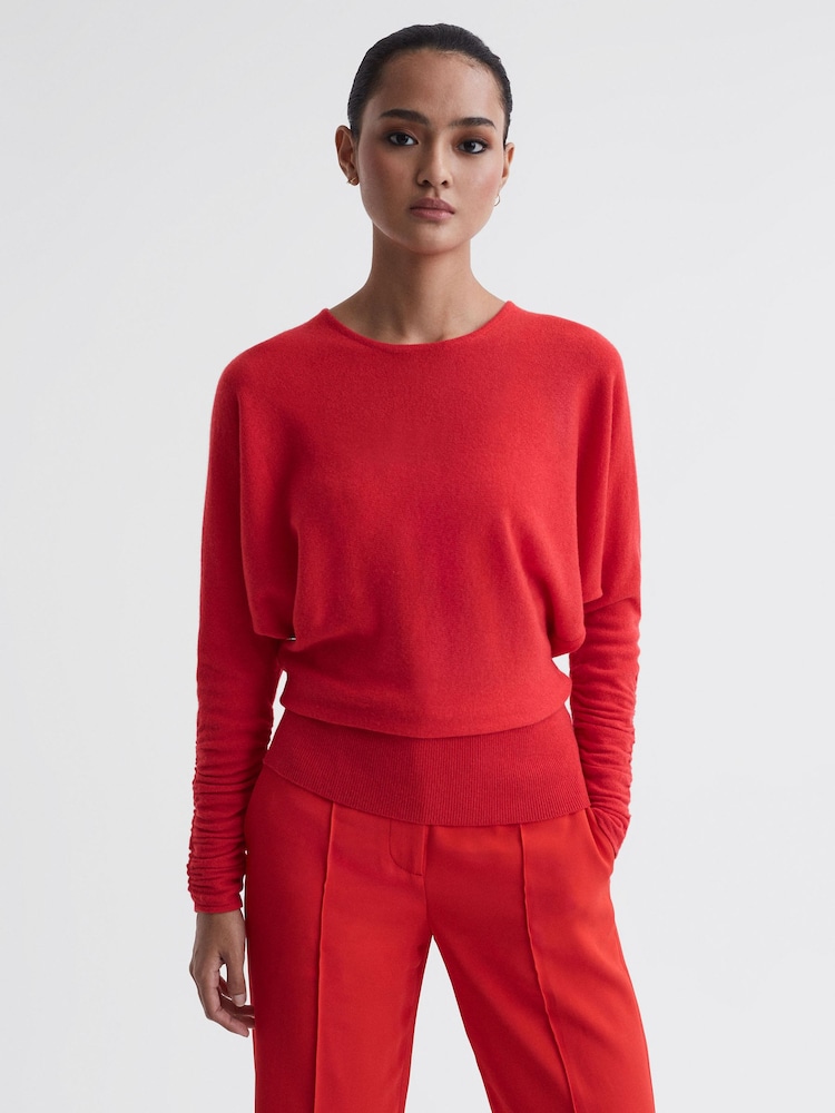 Reiss Coral Lisa Wool Blend Batwing Sleeve Top - Image 1 of 5