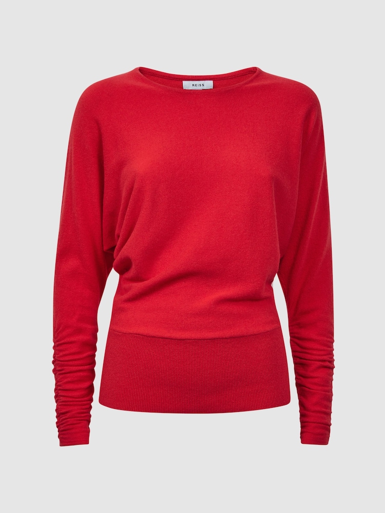 Reiss Coral Lisa Wool Blend Batwing Sleeve Top - Image 2 of 5
