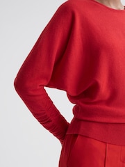Reiss Coral Lisa Wool Blend Batwing Sleeve Top - Image 4 of 5