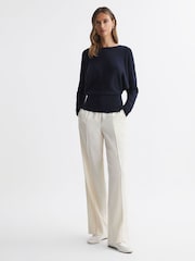 Reiss Navy Lisa Wool Blend Batwing Sleeve Top - Image 1 of 4