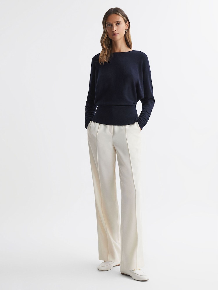 Reiss Navy Lisa Wool Blend Batwing Sleeve Top - Image 1 of 4
