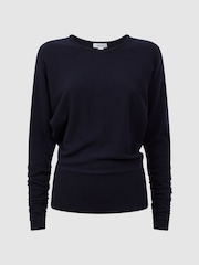 Reiss Navy Lisa Wool Blend Batwing Sleeve Top - Image 2 of 4