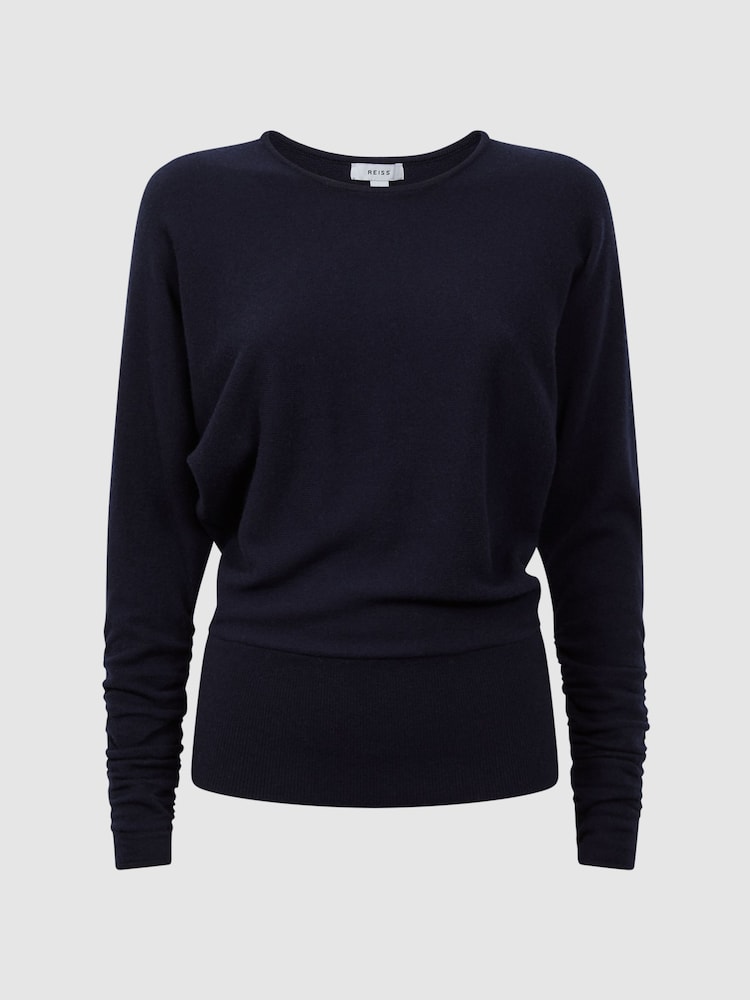 Reiss Navy Lisa Wool Blend Batwing Sleeve Top - Image 2 of 4