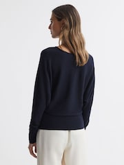 Reiss Navy Lisa Wool Blend Batwing Sleeve Top - Image 4 of 4