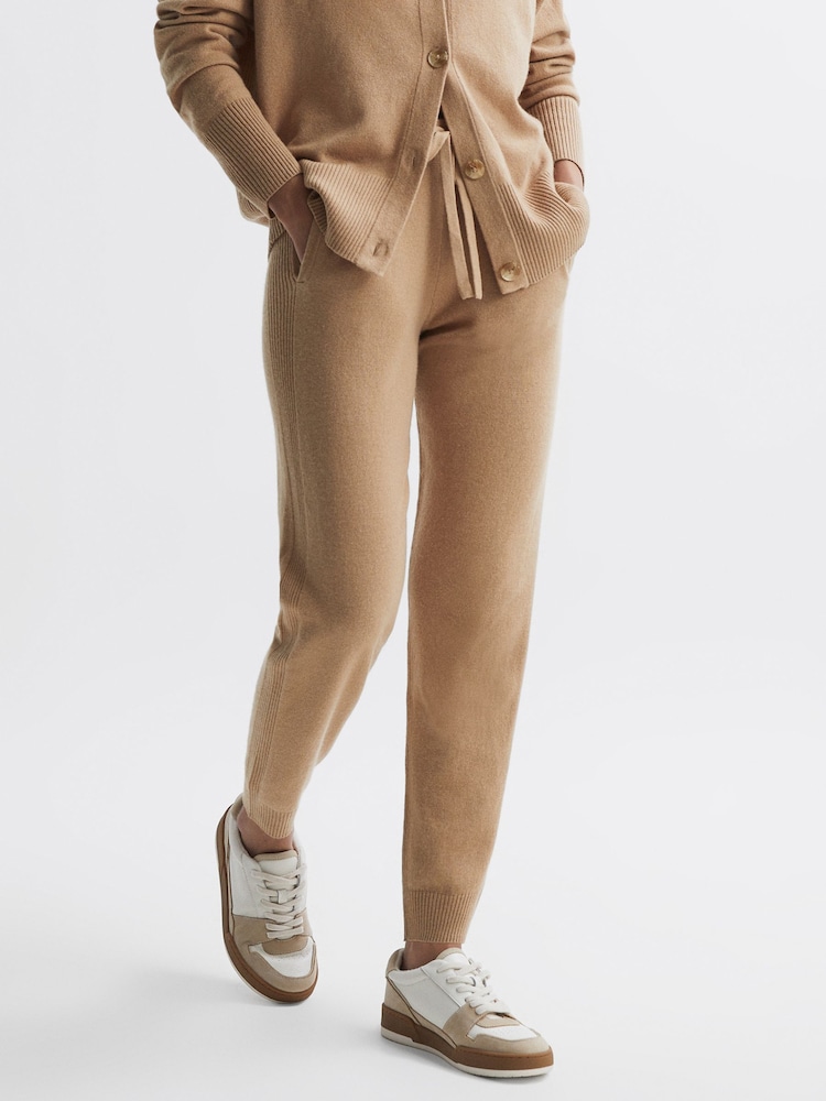 Reiss Camel Elsa Wool Blend Drawstring Joggers - Image 1 of 4