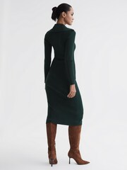 Reiss Green Maria Button Through Bodycon Midi Dress - Image 5 of 5