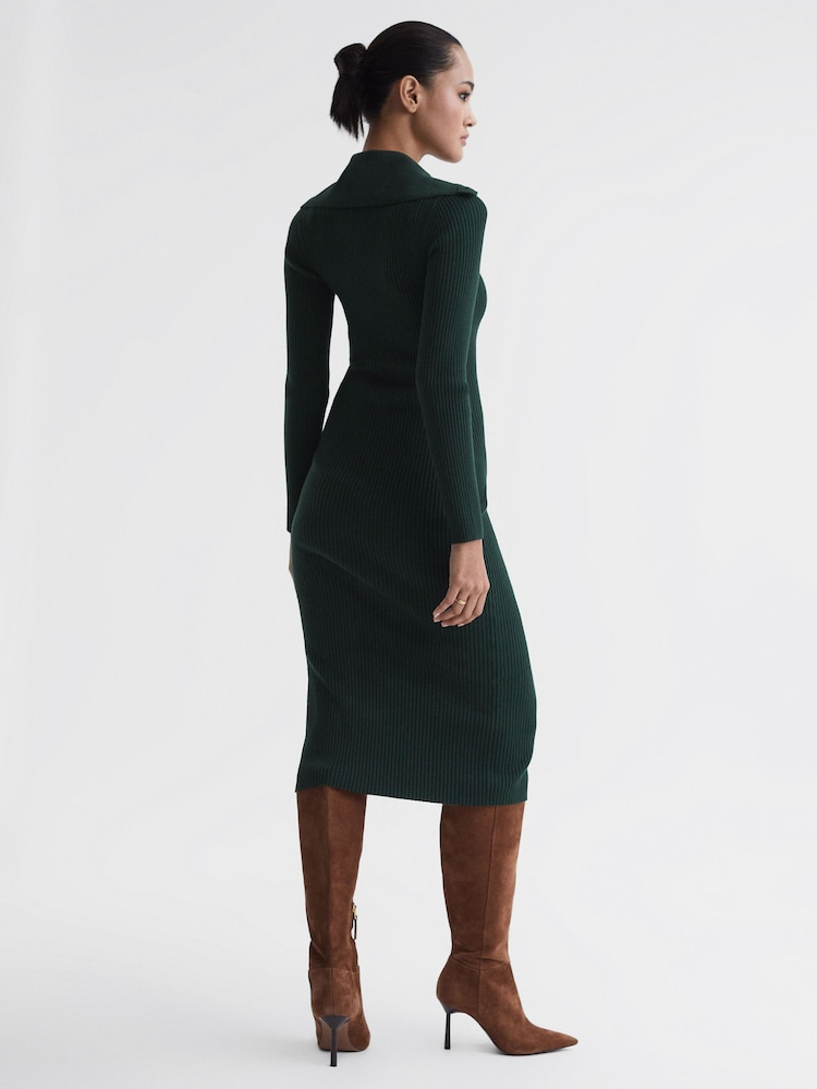 Reiss Green Maria Button Through Bodycon Midi Dress - Image 5 of 5 Reiss Green Maria Button Through Bodycon Midi Dress - Image 5 of 5