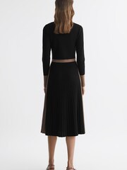 Reiss Black/Camel Mia Knitted Colourblock Pleated Midi Dress - Image 4 of 4